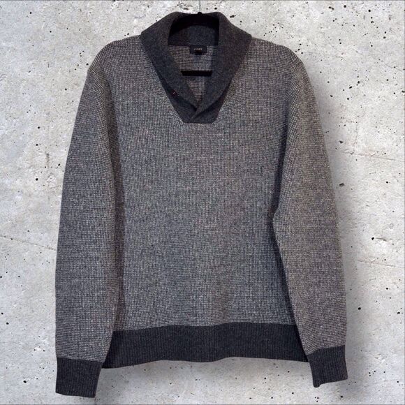 J Crew Mens Wool Shawl Collar Sweater Gray Button Knit Pullover Size Large - Picture 1 of 9